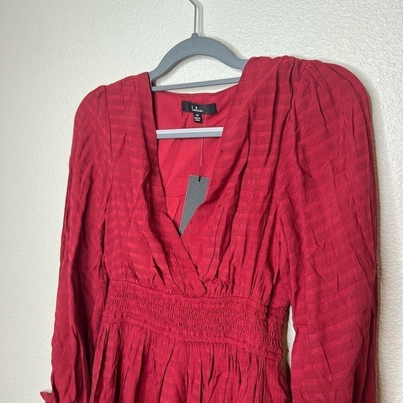 NWT Lulus Pretty Charming Wine Red Striped Red Ling Sleeve Mini Dress XS - Picture 2 of 8